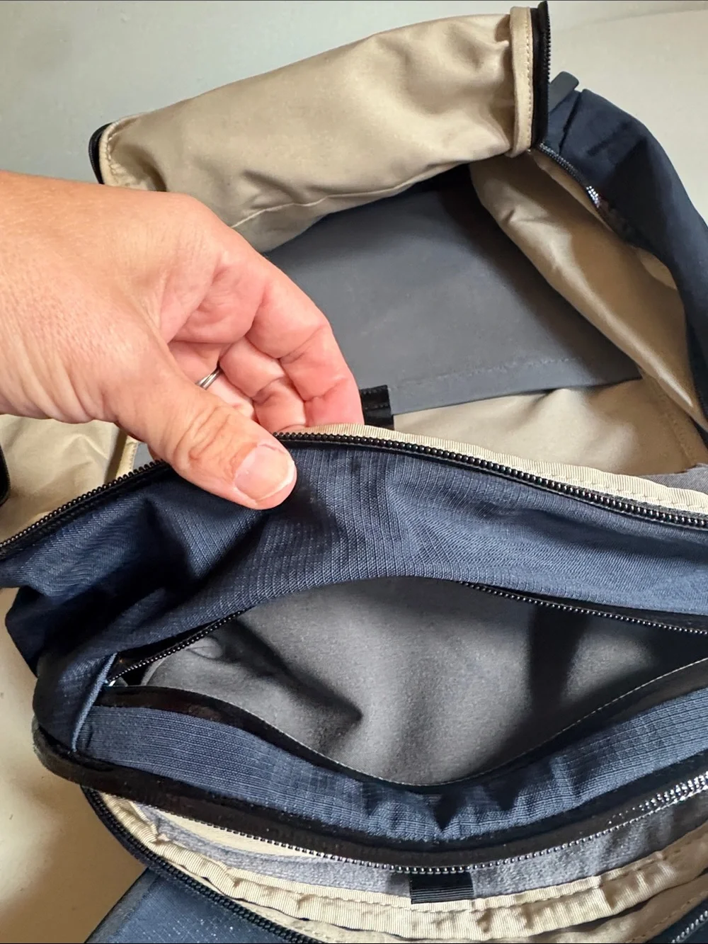 Bellroy Navy Blue Transit Workpack Commuter Backpack with Cream Interior